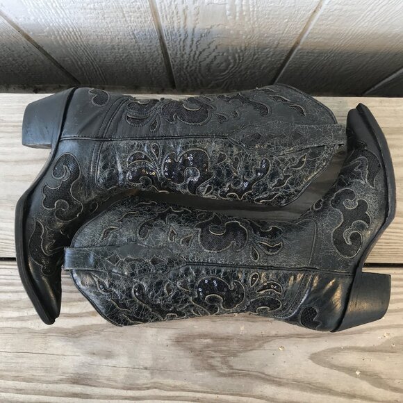 Corral Black Sequins Womens Goat Leather Cowboy Western Boots 6.5 M A1070 - Picture 6 of 13